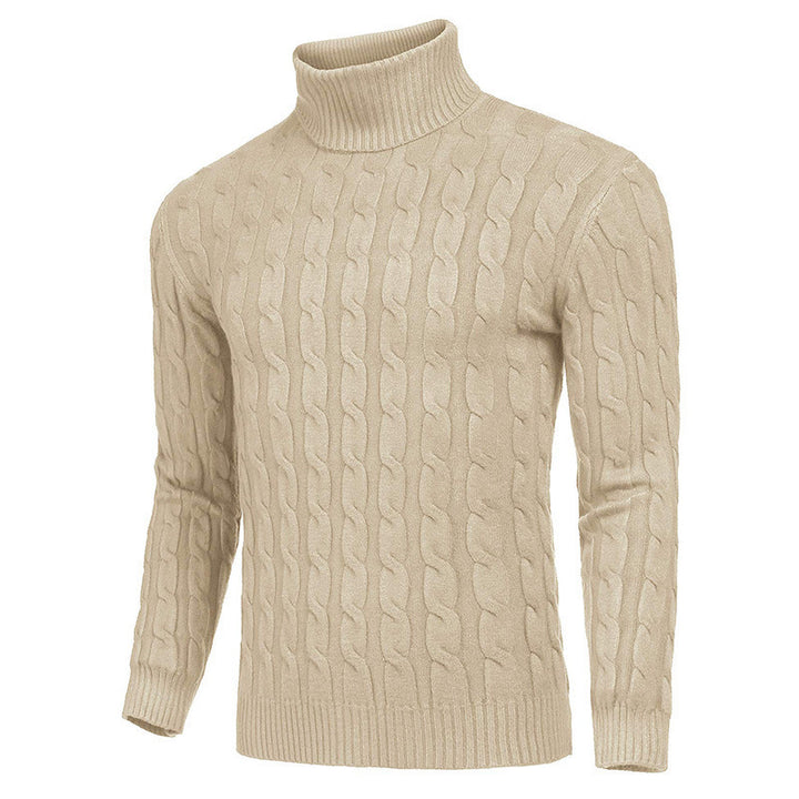 Knit sweater for men with high collar and cable knit pattern Lune London