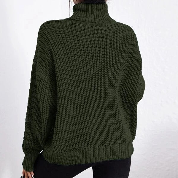 Knitted sweater for ladies with high collar and ribbed knitting details Lune London