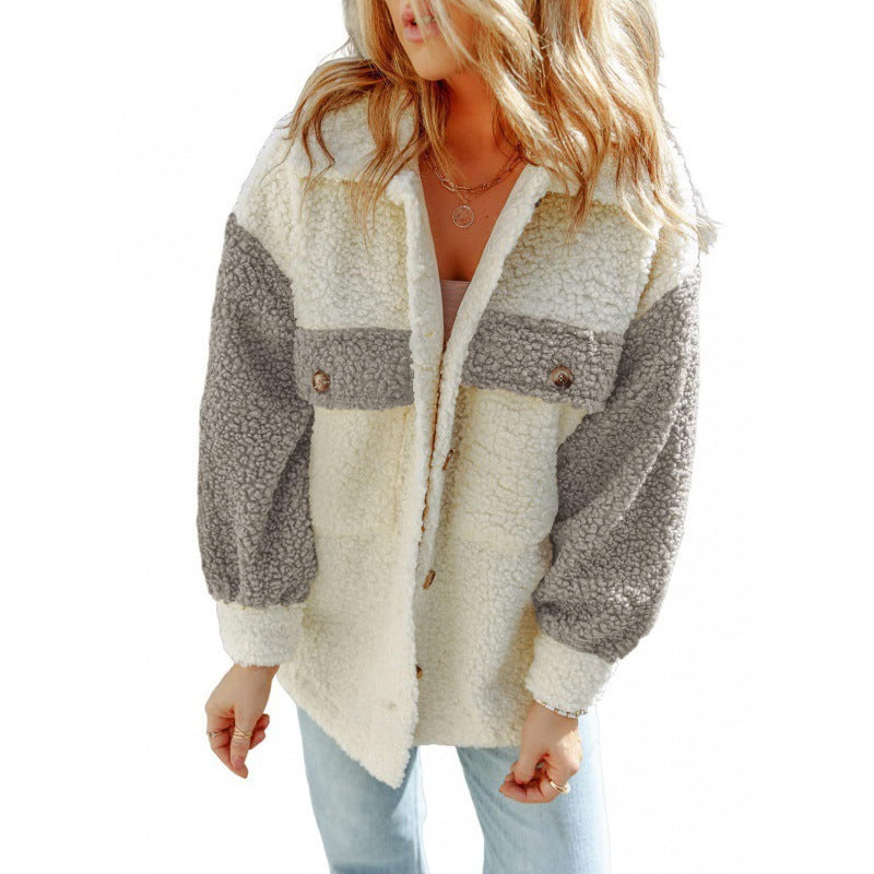Ladies Cozy Teddy Jacket with Contrasting Sleeves Lune London