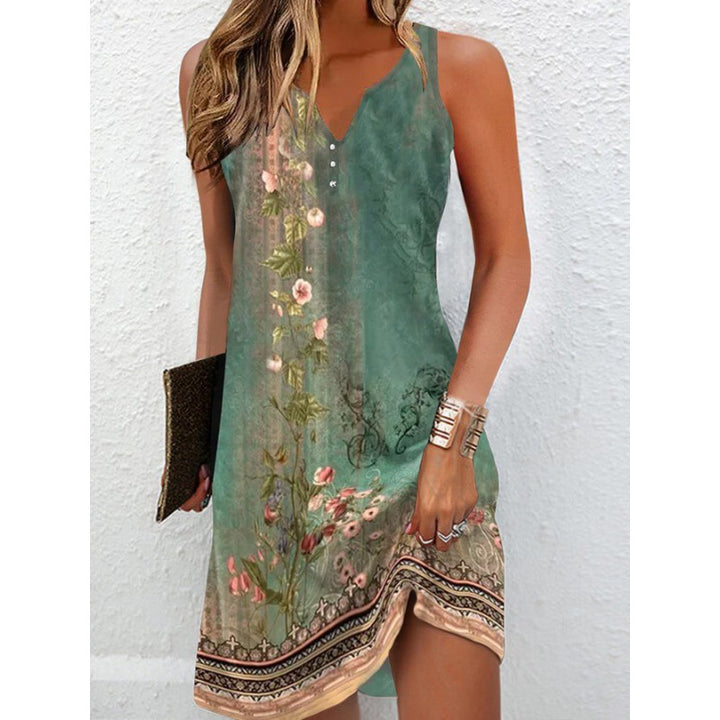 Elegant summer dress for women with deep V-neck and seductive pattern Lune London