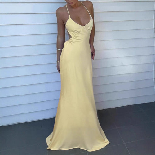 Ladies Elegant Maxi Dress with Deep V Neck and Adjustable Spaghetti Straps Lune London
