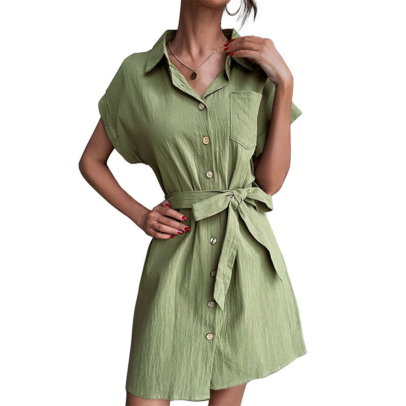 Shirt dress with button placket for women with tie belt Lune London