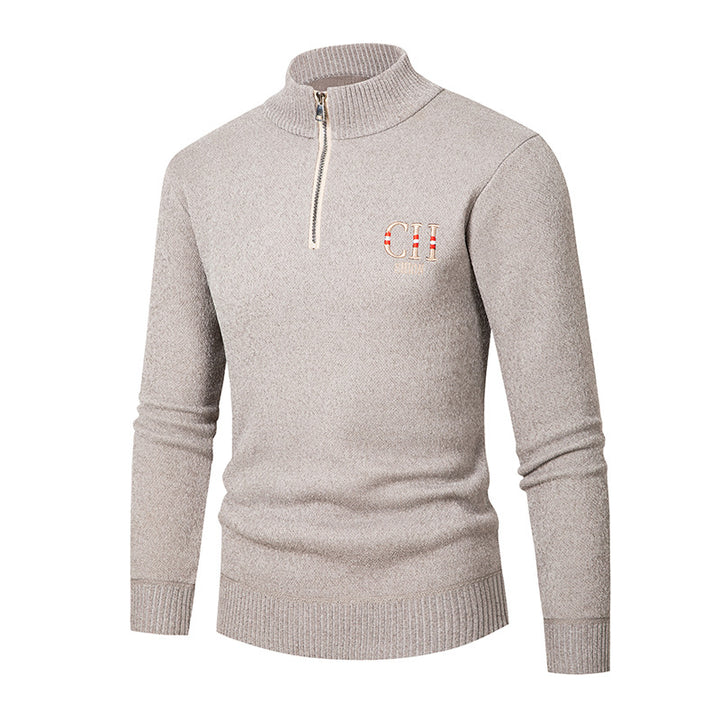Stylish knitted sweater for men with high collar and zipper Lune London