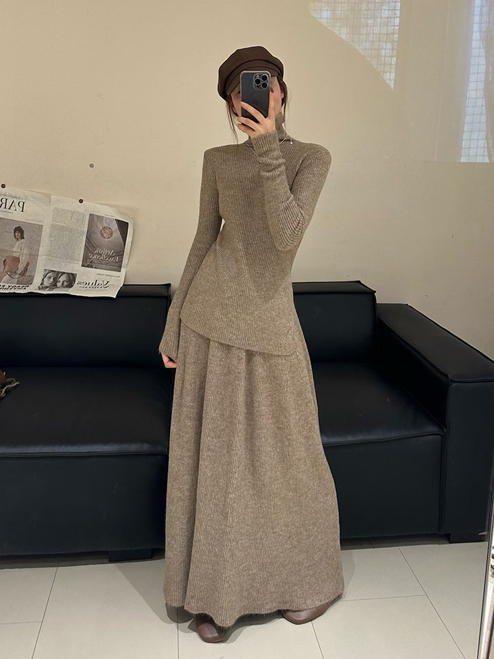 Robe en tricot pour femme avec un design à côtes luxueux et coupe longue Chic & Stil