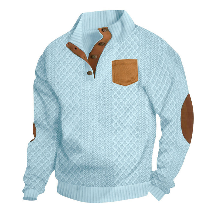 Knit sweater for men with a textured design and leather applications Lune London