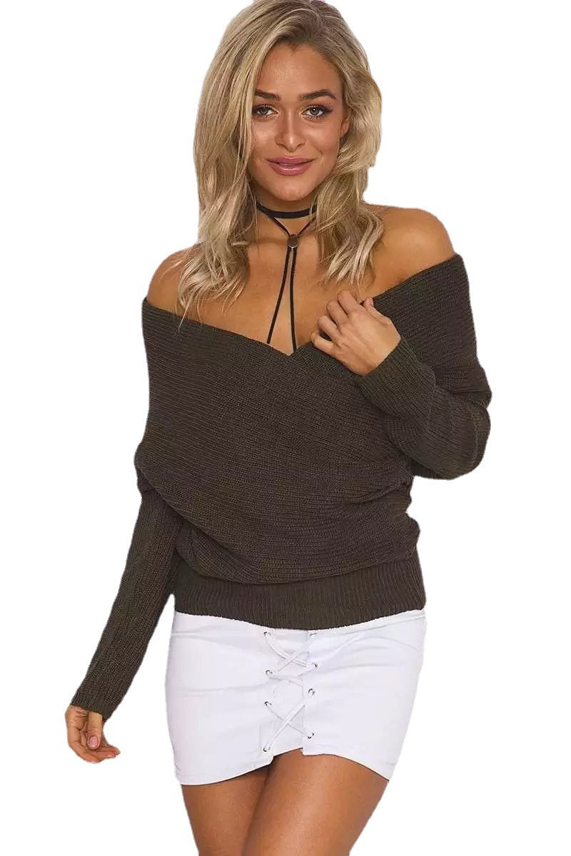 Lune London Women's Rolled Pullover with Deep V-Neck and Relaxed Fit
