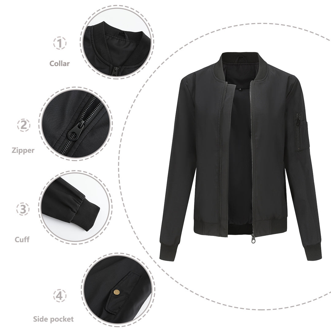 Modest bomber jacket for women with practical zip pockets and a sporty collar Lune London