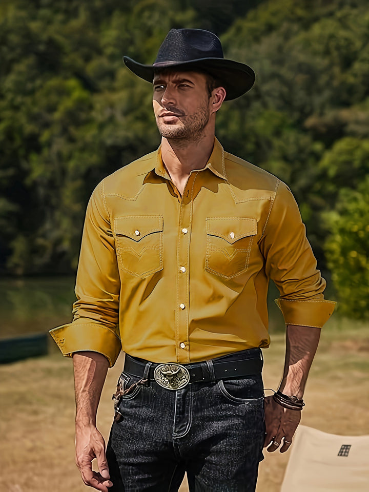 Men's western shirt with contrasting stitching and chest pockets Lune London