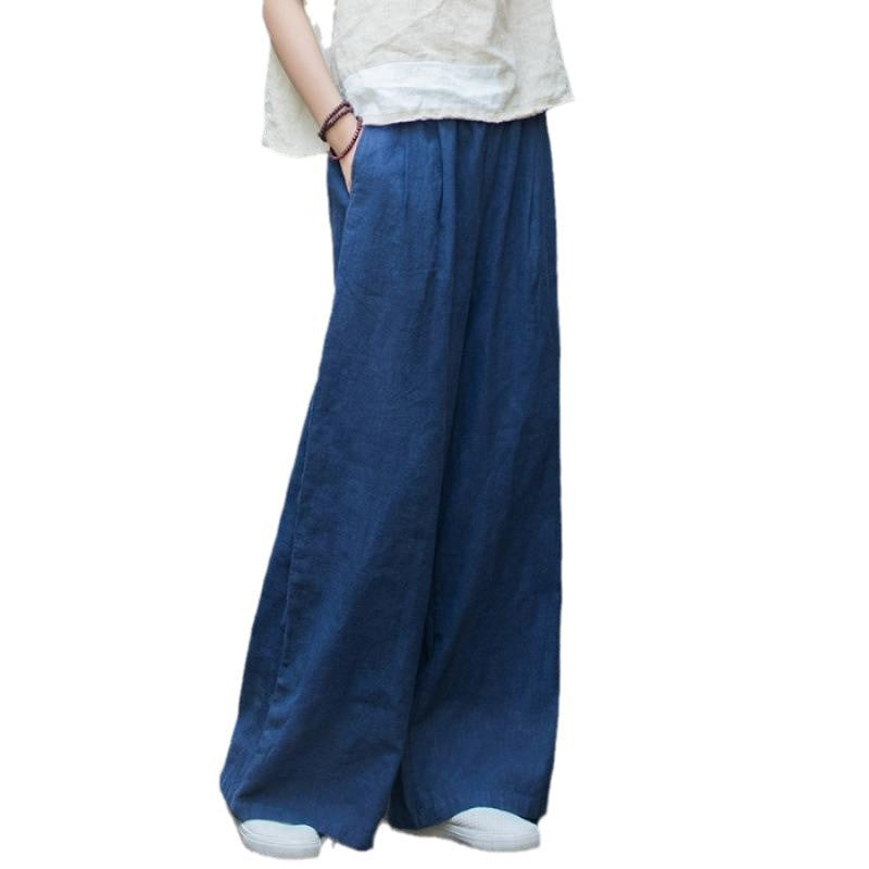 Linen trousers for women in loose fit with elastic waistband and practical pockets Lune London