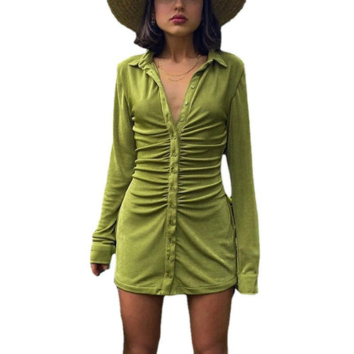 Mid-length shirt dress for women with button placket and gathers Lune London