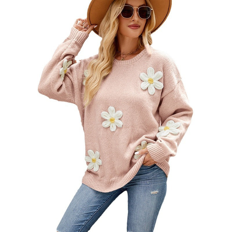 Ladies casual sweater with chic floral design and style