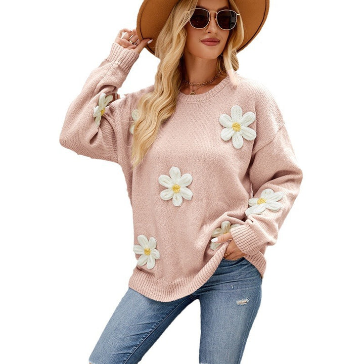 Ladies casual sweater with chic floral design and style