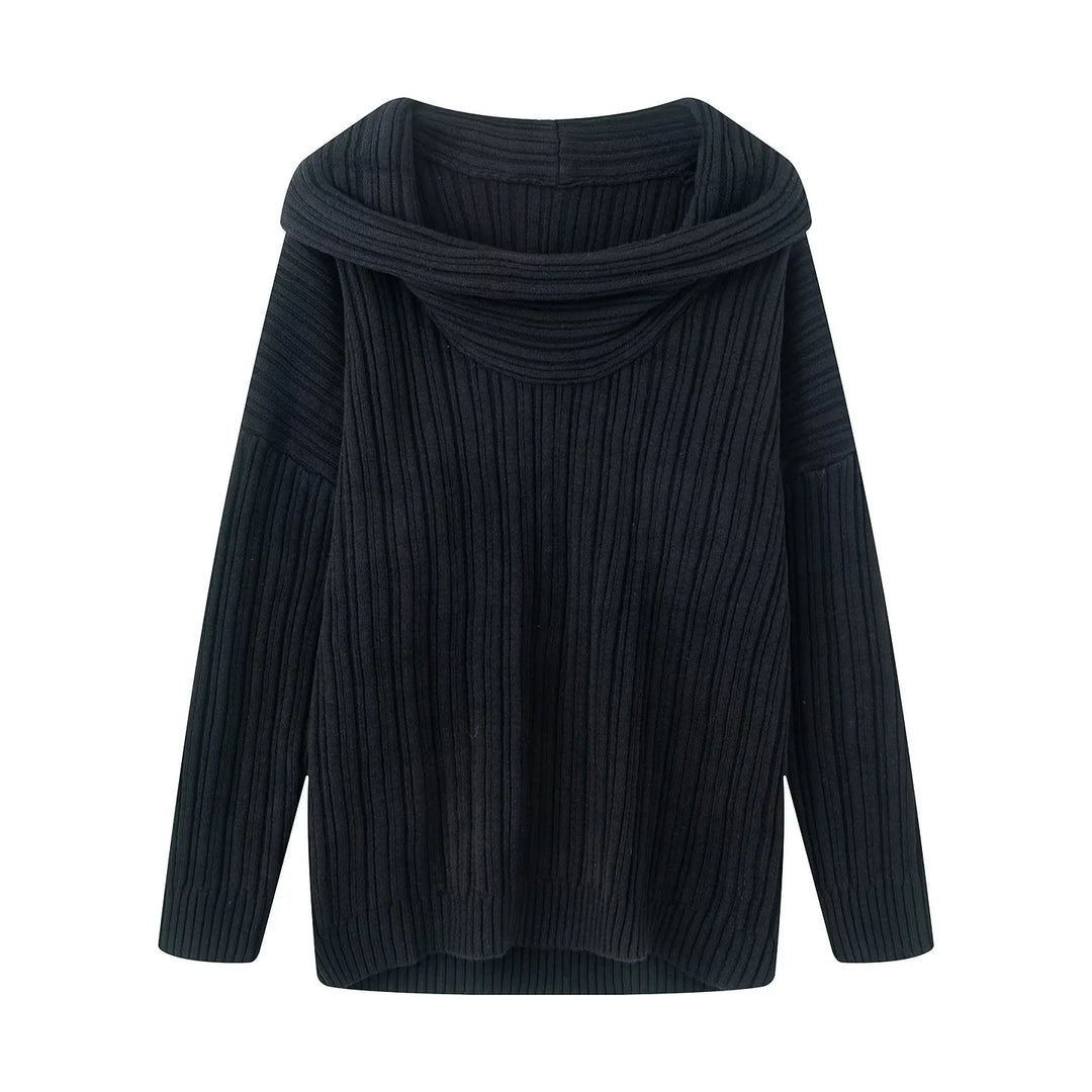 Casual knit pullover for women with a wide turtleneck and a ribbed structure Lune London