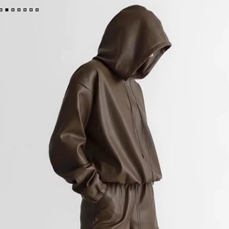 Veste en cuir synthétique décontractée pour femmes avec capuche Chic & Stil