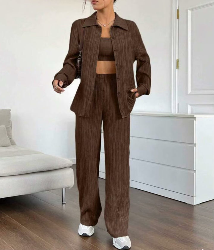 Ladies Elegant Striped Blouse and Casual Pants Set Lune London