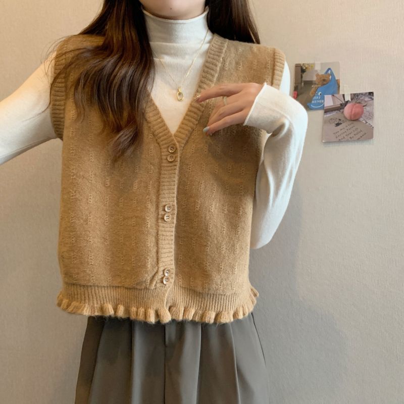 Gilet en tricot pour femme avec ourlet à volants ludiques Chic & Stil