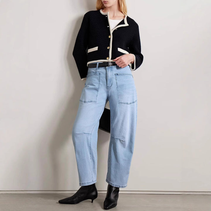 Women's mid-rise denim pants with unique patch pockets Lune London