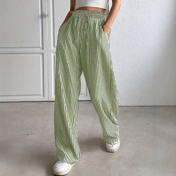 Striped wide pants for women with elastic waist and practical pockets Lune London