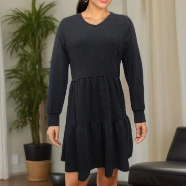 Casual V neck dress for women with wide hem Lune London