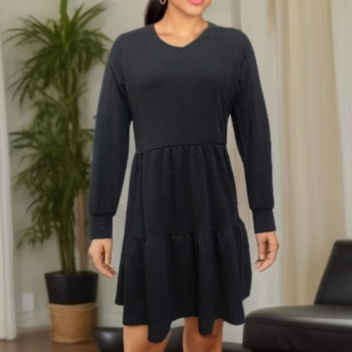 Casual V neck dress for women with wide hem Lune London