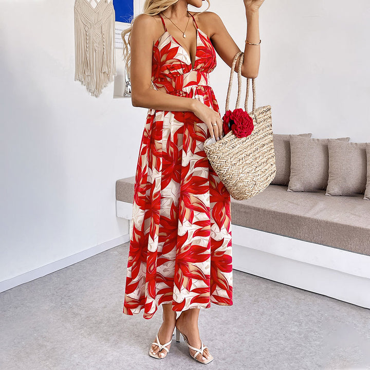 Robe maxi pour dames avec motif floral et fines bretelles spaghetti Chic & Stil