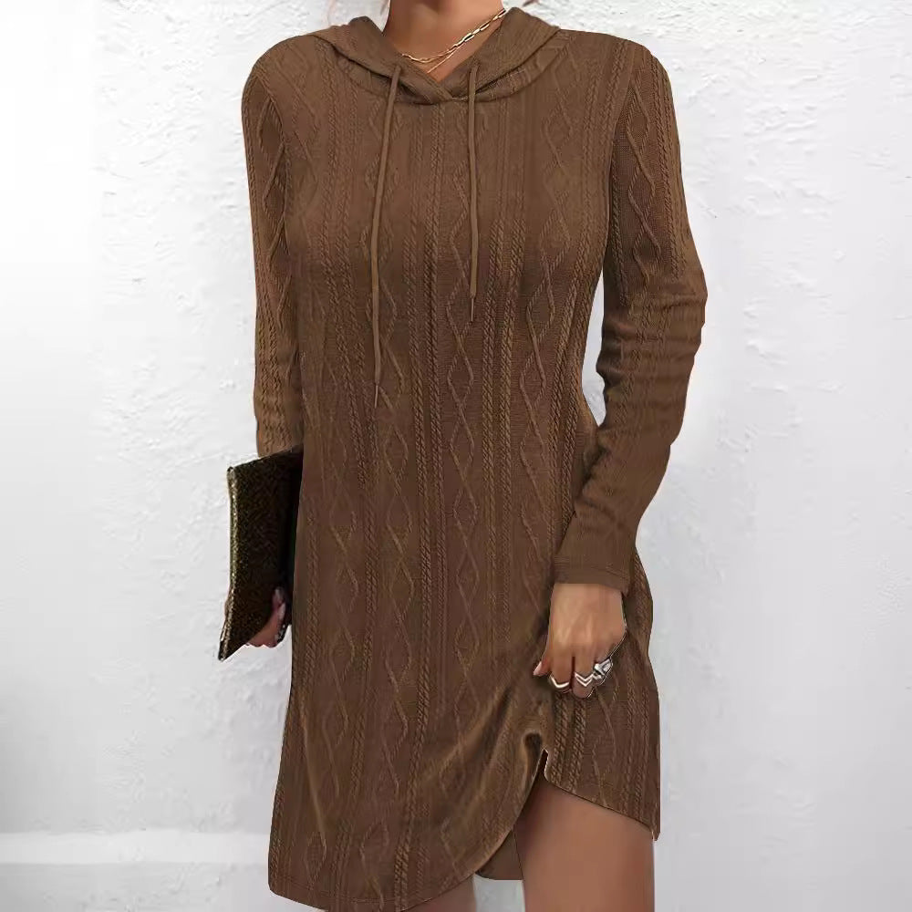 Ladies Knit Dress with Hoodie and Side Slits Lune London
