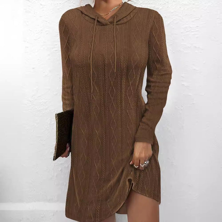 Ladies Knit Dress with Hoodie and Side Slits Lune London