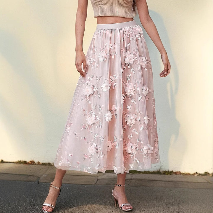 Elegant tulle skirt for women with floral embroidery and elastic waist Lune London