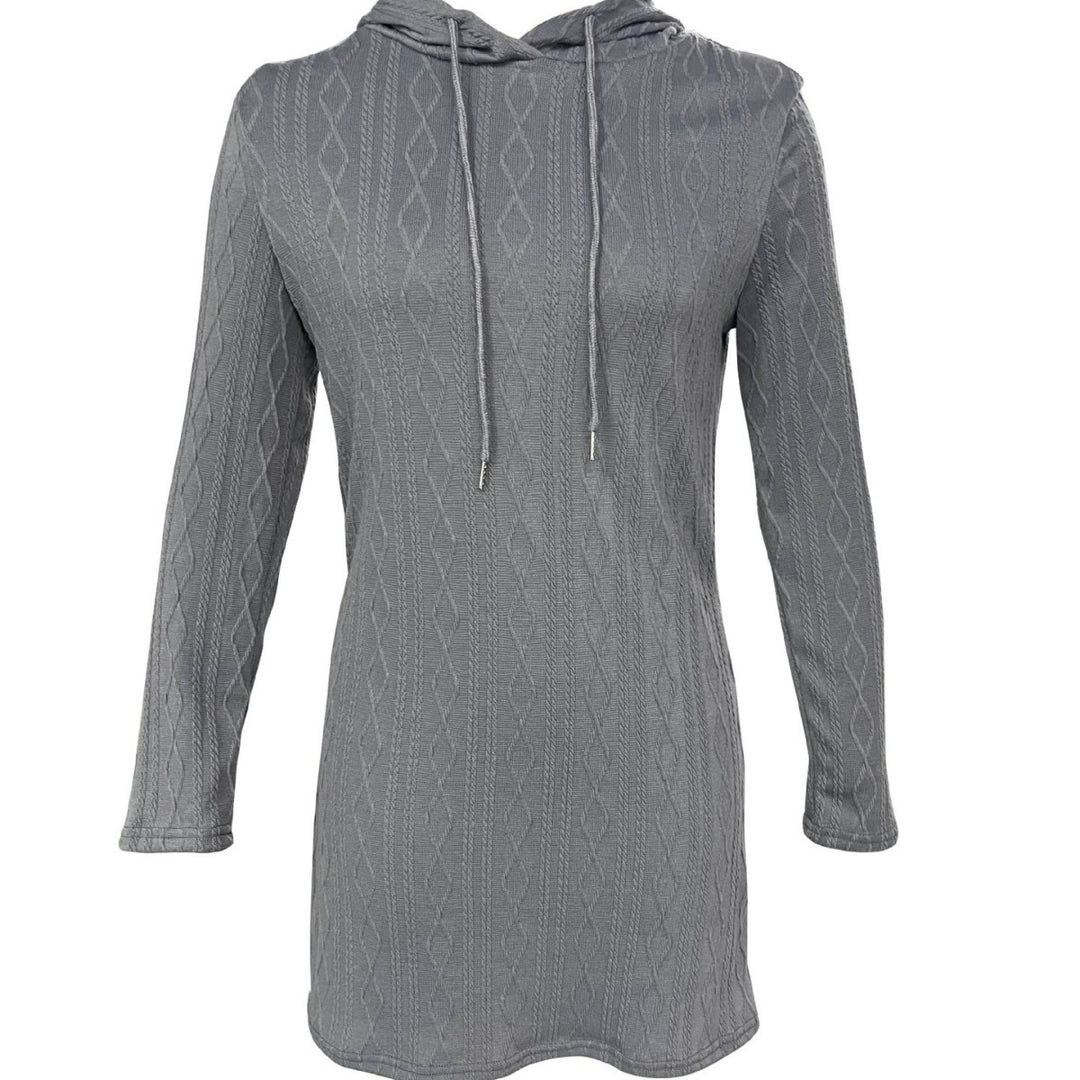 Hooded dress for women with textured knitted pattern and relaxed fit Lune London