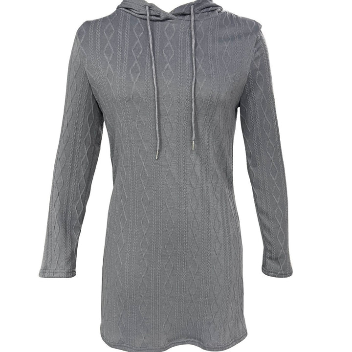 Hooded dress for women with textured knitted pattern and relaxed fit Lune London