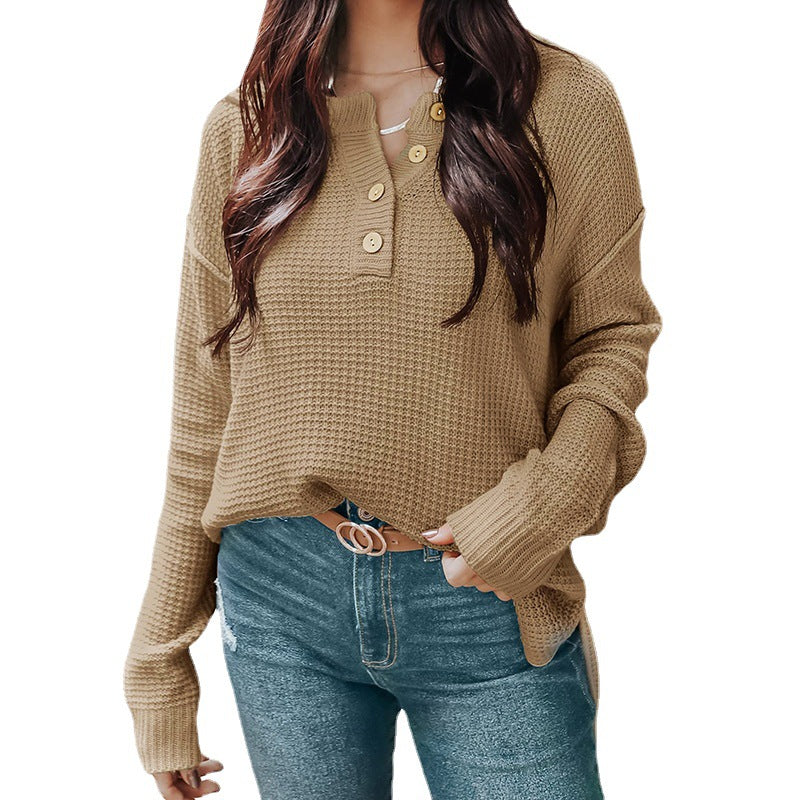 Casual oversized sweater for women with button placket and textured material Lune London