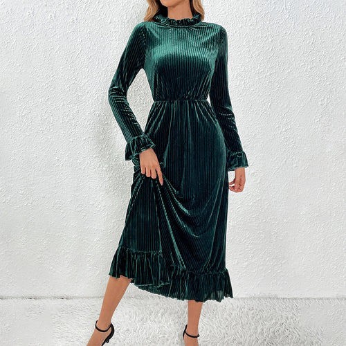 Robe enveloppante à manches longues pour femme en velours luxueux avec détails en volants Chic & Stil
