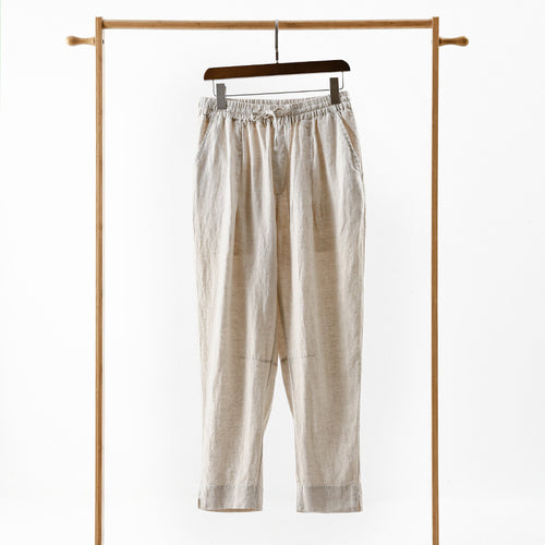 Casual linen pants for women with an elastic waist and practical side pockets Lune London