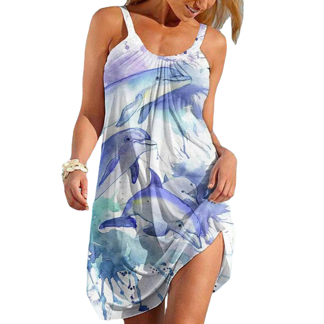 Aerial beach dress for women with watercolor floral design Lune London