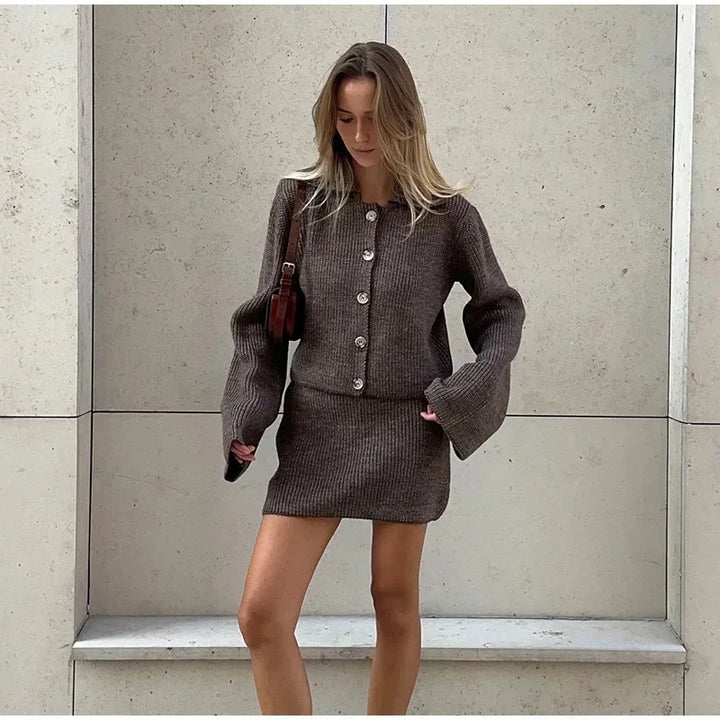 Lune London knit sweater and skirt set for women