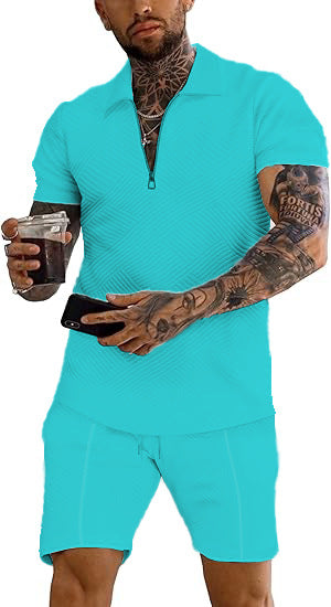 Men's trendy short-sleeve top with textured design and matching shorts Lune London