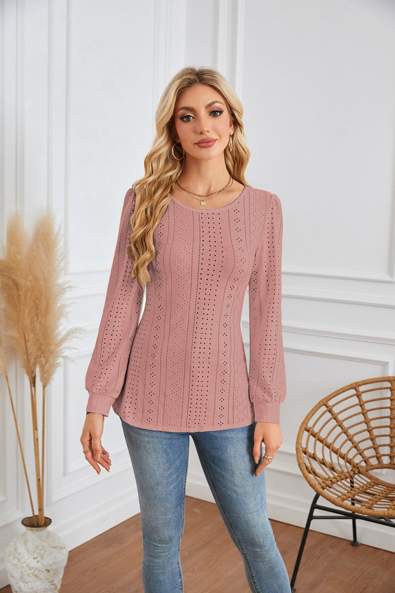 Women's blouse with airy diamond patterns and elegant puff sleeves Lune London