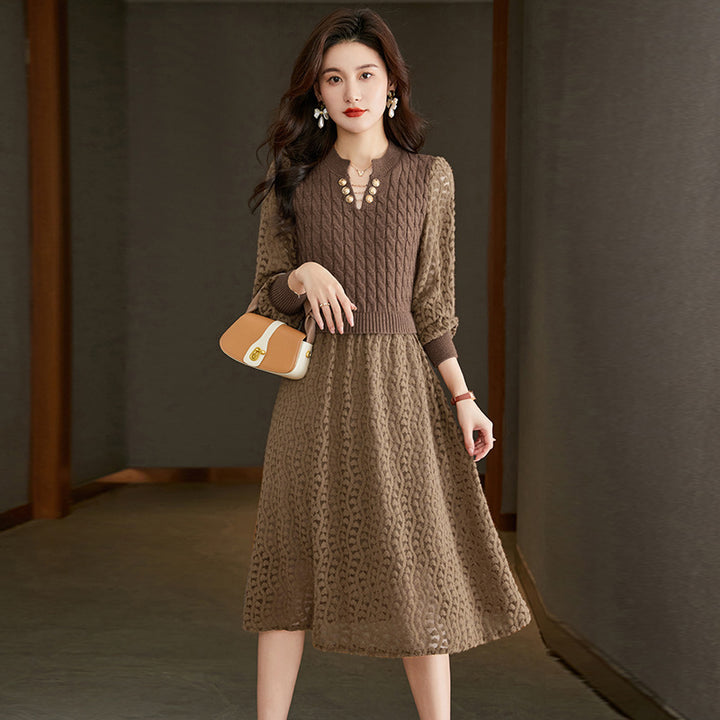 Robe en tricot pour femmes avec corsage structuré et partie jupe élégante Chic & Stil