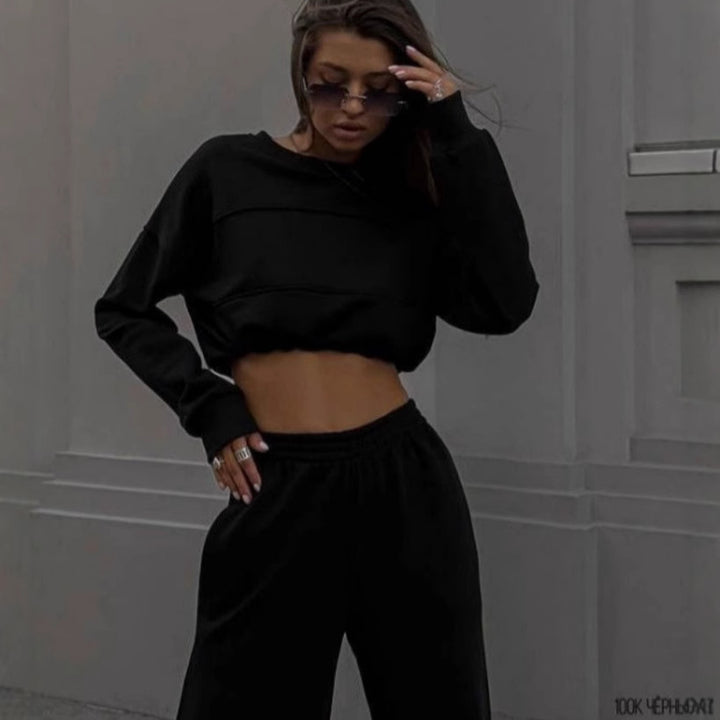 Lune London women's trendy crop top set and wide jogger pants