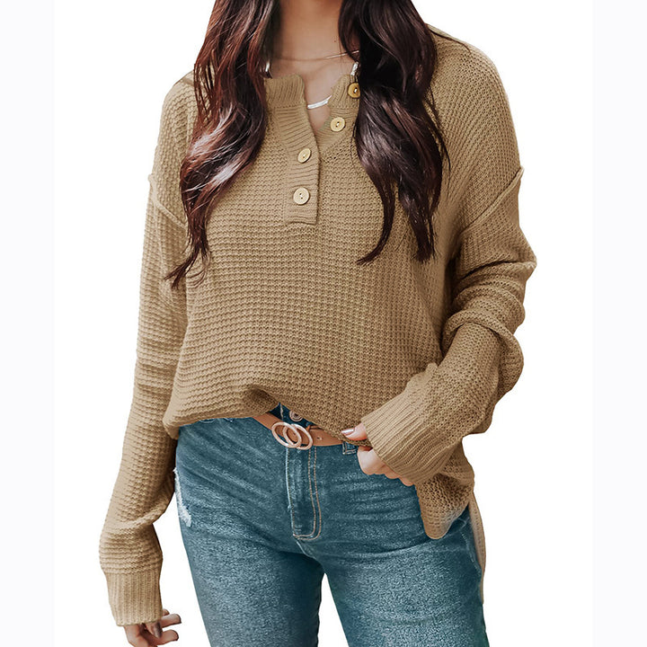 Casual oversized sweater for women with button placket and textured material Lune London