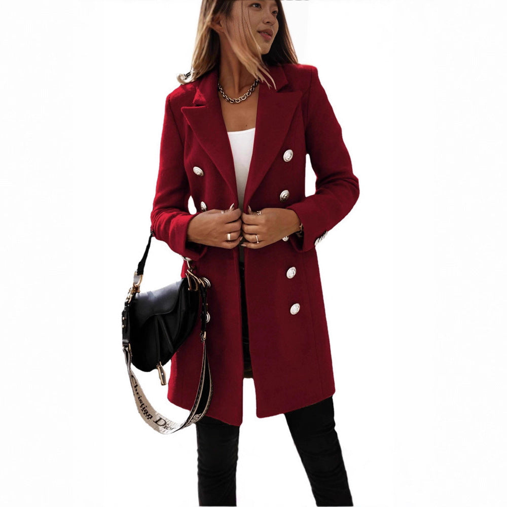 Manteau en laine élégant pour femmes avec patte de boutonnage double et large revers Chic & Stil