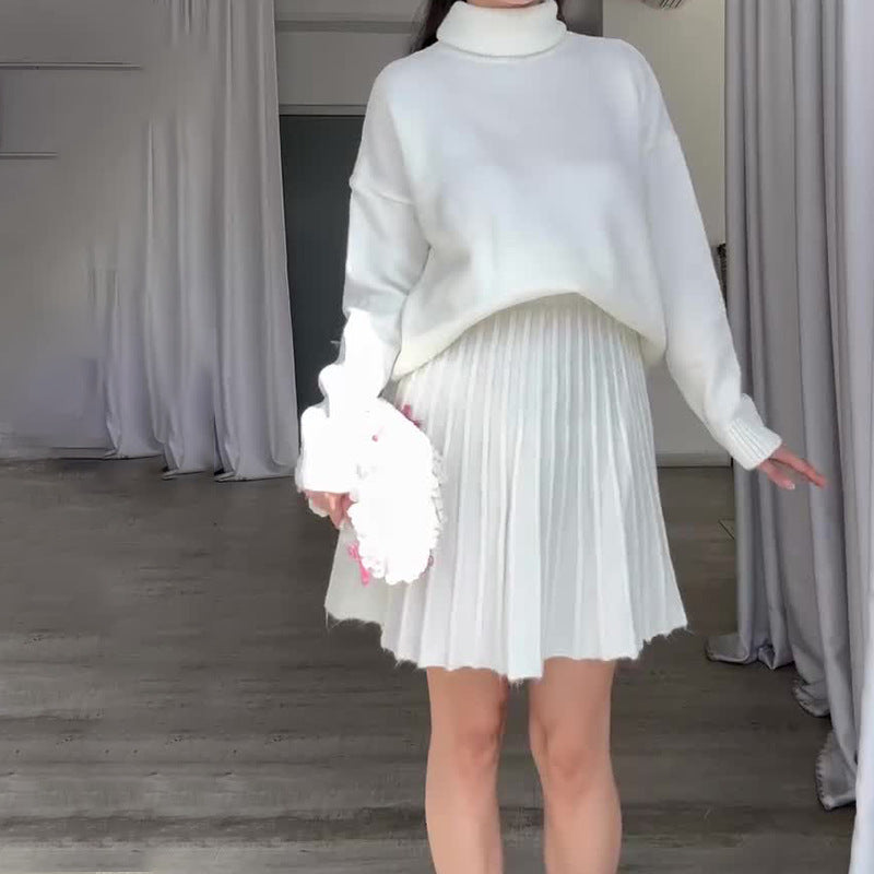 Knit dress for women with turtleneck and ribbed details Lune London