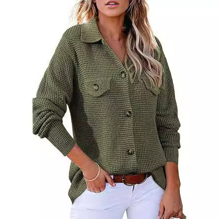 Waffle knit button pullover for women Lune London