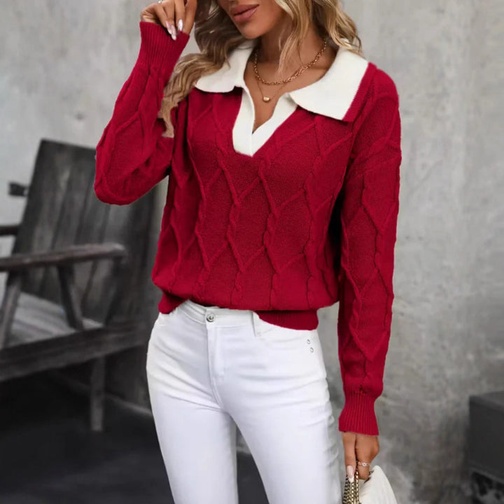 Pull en maille pour femme avec col polo classique et texture en diamant Chic & Stil