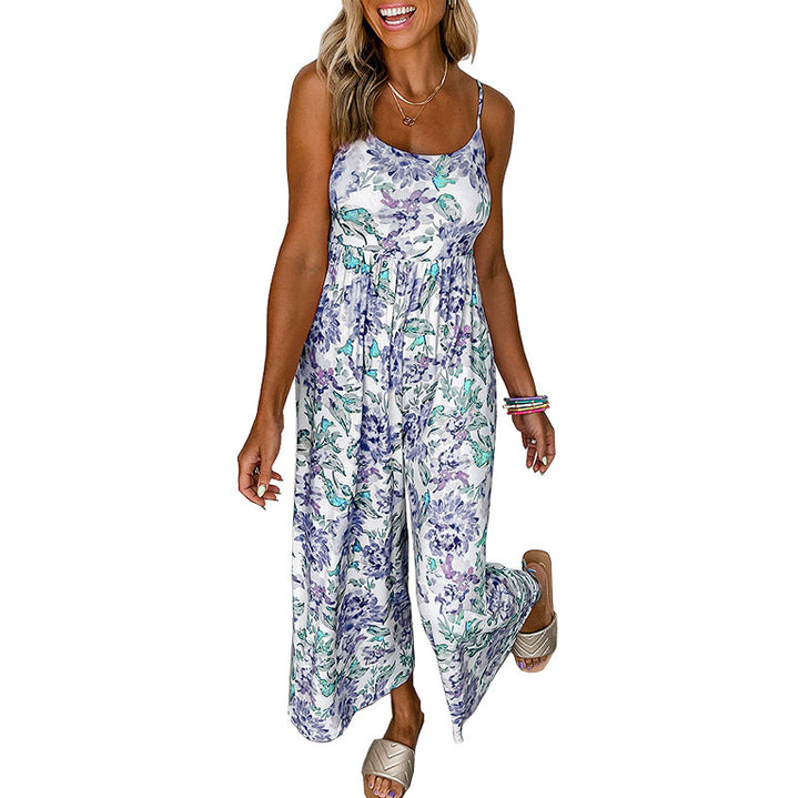 Women lightweight jumpsuit with floral details and thin straps Lune London