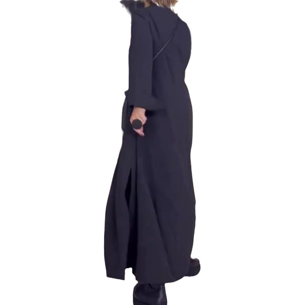 Elegant Lady long shirt dress with practical side pockets and chic collar
