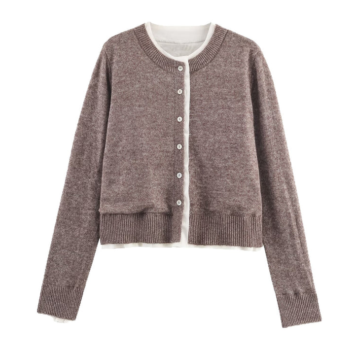 Casual knit jacket for women with round neck and button details Lune London