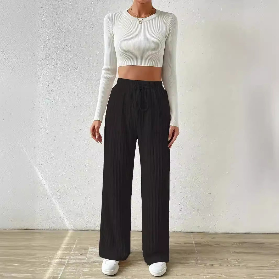 Casual stretch pants for women with elastic waistband and practical drawstring Lune London