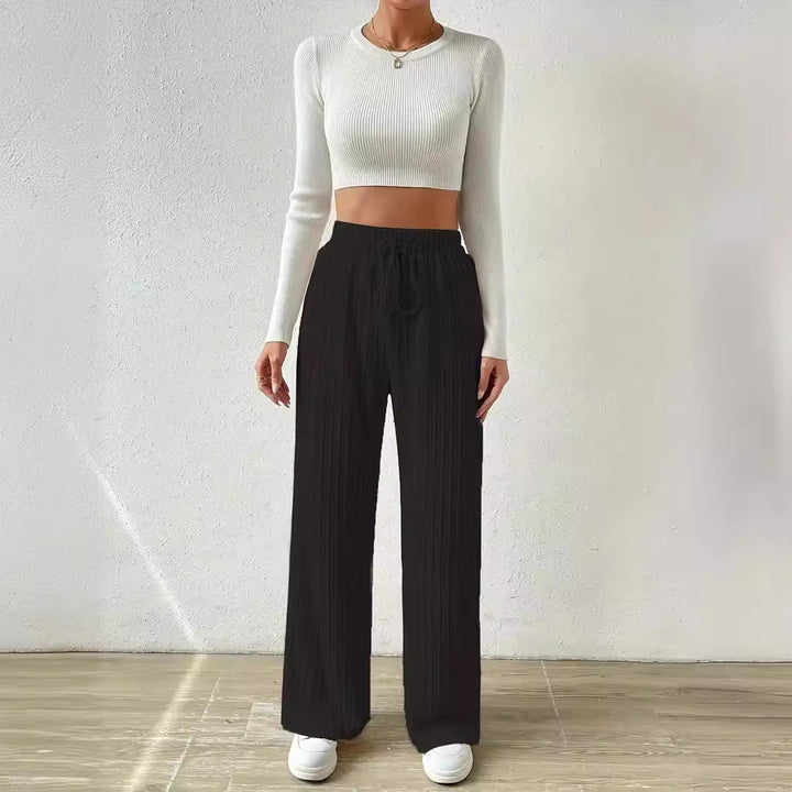 Casual stretch pants for women with elastic waistband and practical drawstring Lune London