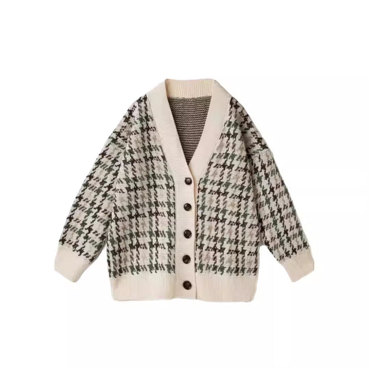 Ladies patterned cardigan with button placket and V-neck Lune London